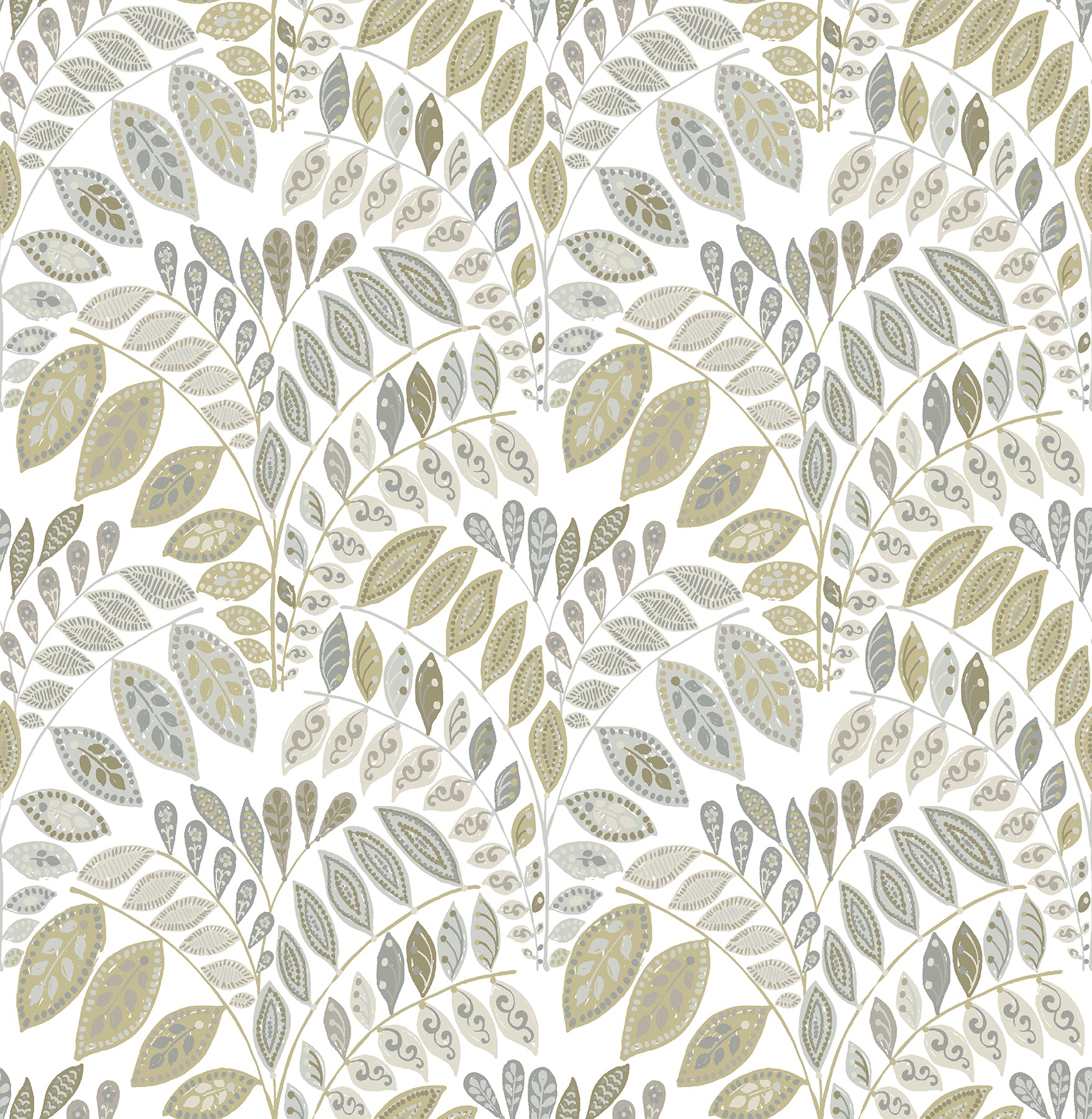 A-Street Prints Fiddlehead Grey Botanical Wallpaper, 20.5-in by 33-ft