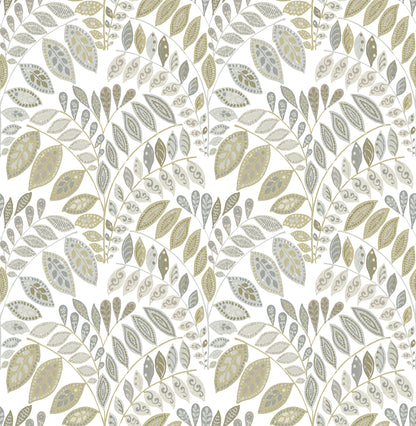 A-Street Prints Fiddlehead Grey Botanical Wallpaper, 20.5-in by 33-ft