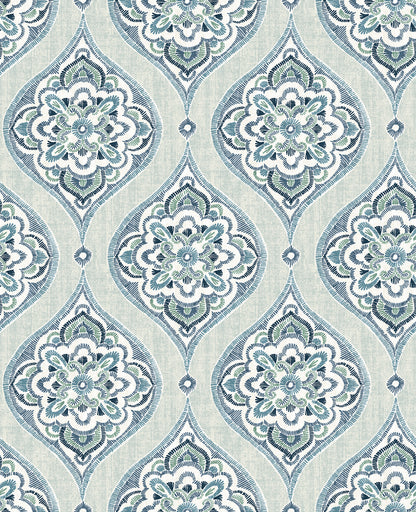 A-Street Prints Adele Aqua Damask Wallpaper, 20.5-in by 33-ft