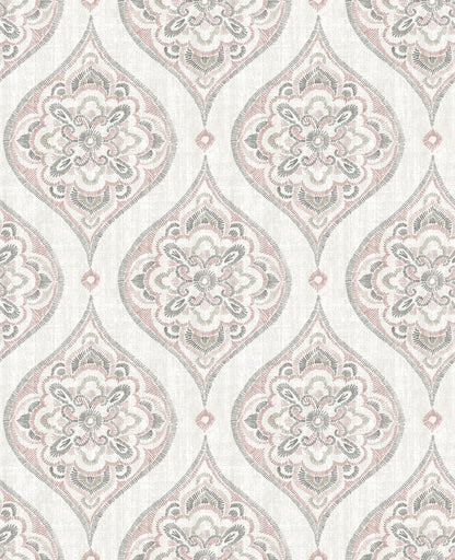 A-Street Prints Adele Rose Damask Wallpaper, 20.5-in by 33-ft