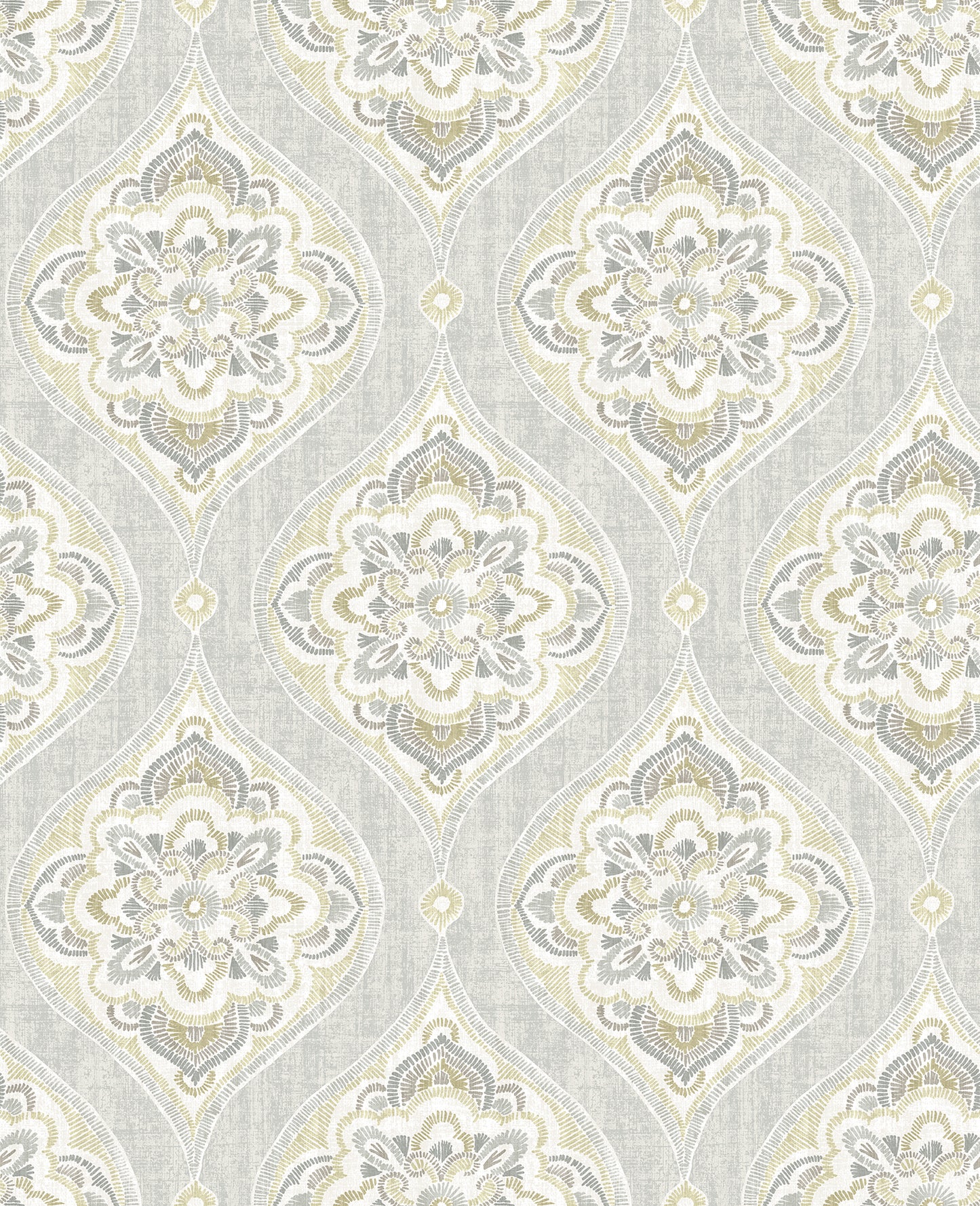 A-Street Prints Adele Light Grey Damask Wallpaper, 20.5-in by 33-ft