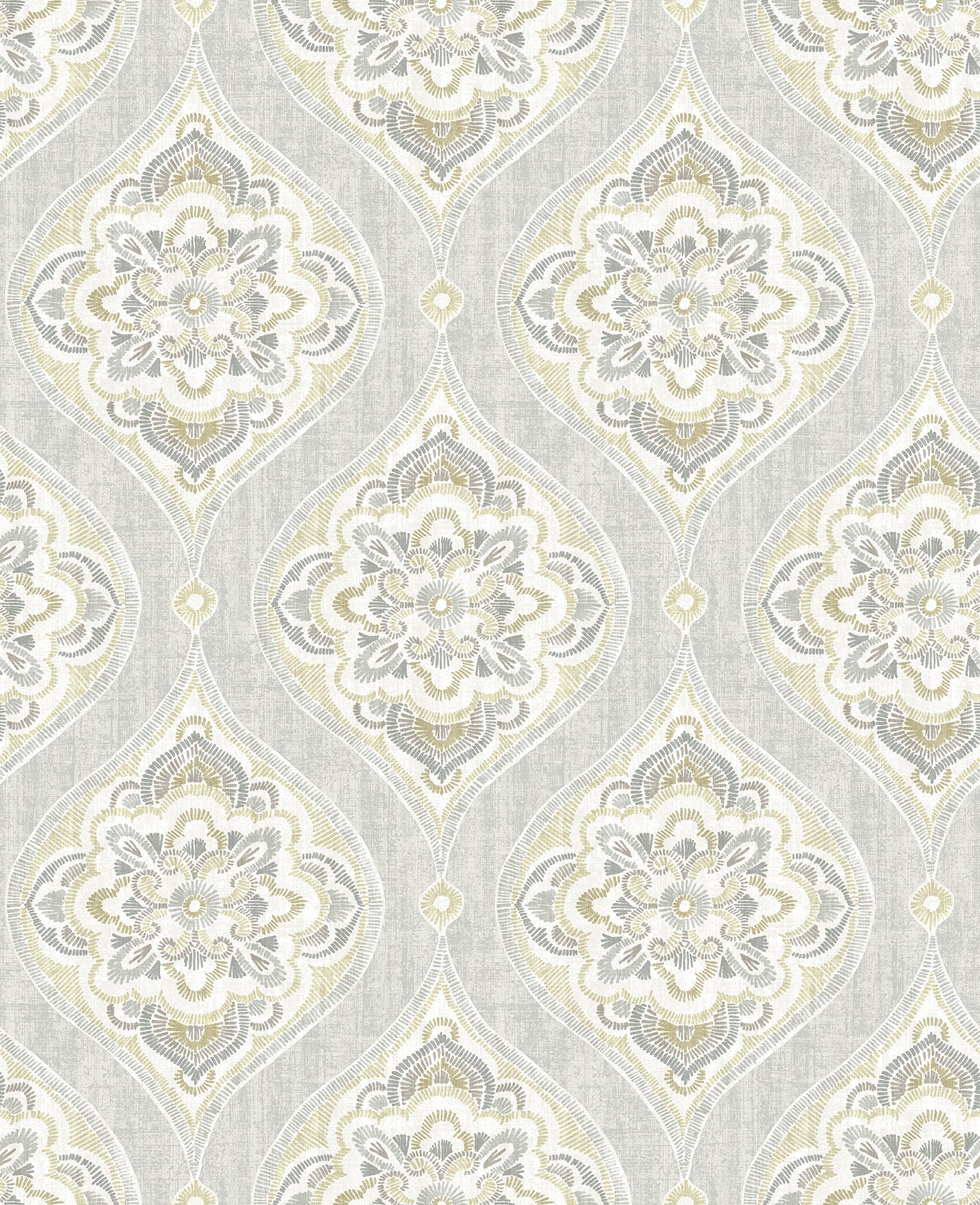 A-Street Prints Adele Light Grey Damask Wallpaper, 20.5-in by 33-ft