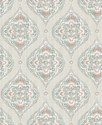 A-Street Prints Adele Teal Damask Wallpaper, 20.5-in by 33-ft