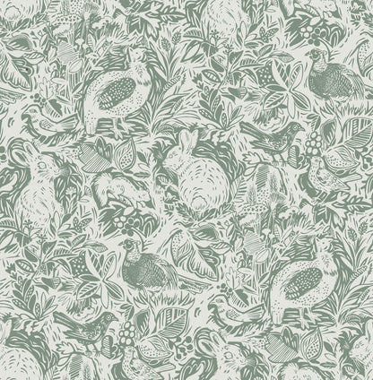 A-Street Prints Revival Dark Green Fauna Wallpaper, 20.5-in by 33-ft