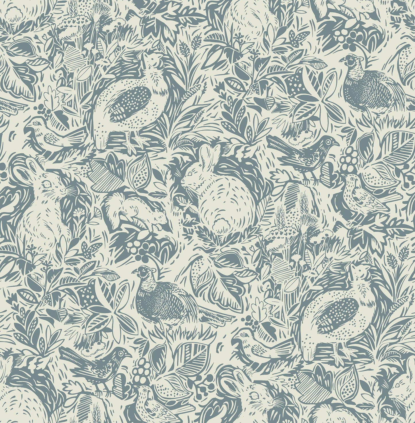 A-Street Prints Revival Blue Fauna Wallpaper, 20.5-in by 33-ft