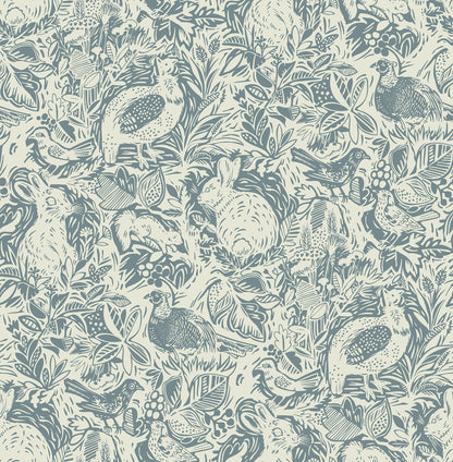 A-Street Prints Revival Blue Fauna Wallpaper, 20.5-in by 33-ft