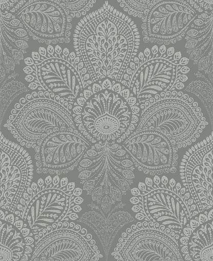 A-Street Prints Triumph Grey Medallion Wallpaper, 20.5-in by 33-ft