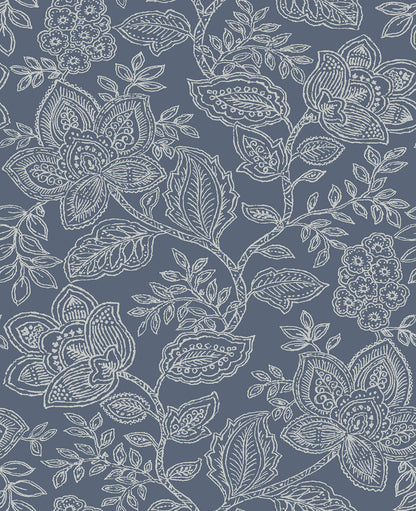 A-Street Prints Larkin Blue Floral Wallpaper, 20.5-in by 33-ft