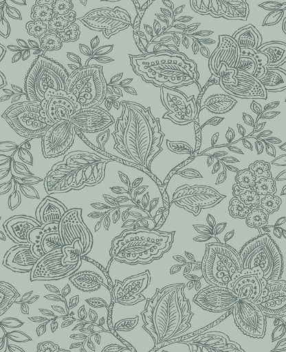 A-Street Prints Larkin Green Floral Wallpaper, 20.5-in by 33-ft