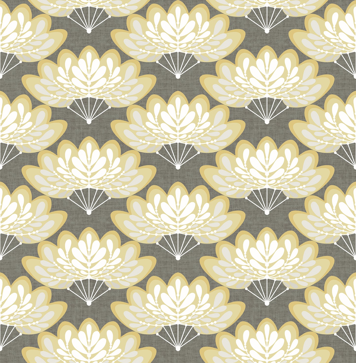 A-Street Prints Lotus Mustard Floral Fans Wallpaper, 20.5-in by 33-ft