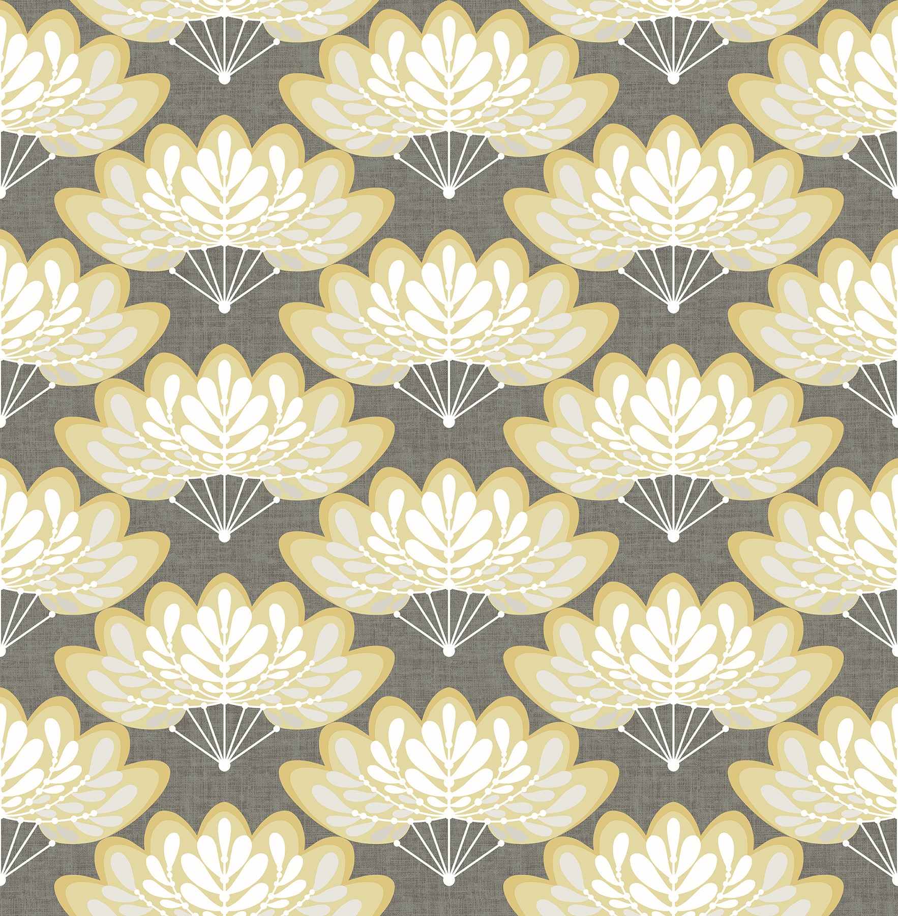 A-Street Prints Lotus Mustard Floral Fans Wallpaper, 20.5-in by 33-ft