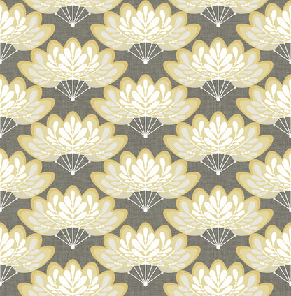 A-Street Prints Lotus Mustard Floral Fans Wallpaper, 20.5-in by 33-ft