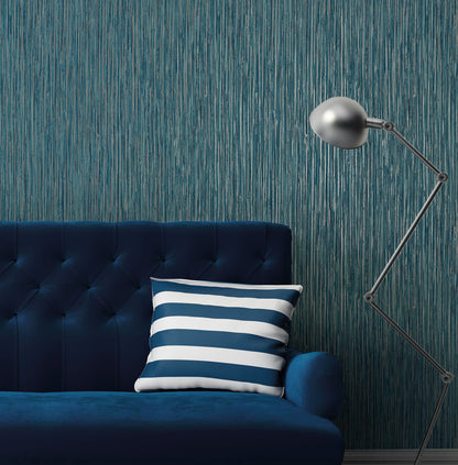 Fine Decor Kofi Blue Faux Grasscloth Wallpaper, 20.5-in by 33-ft