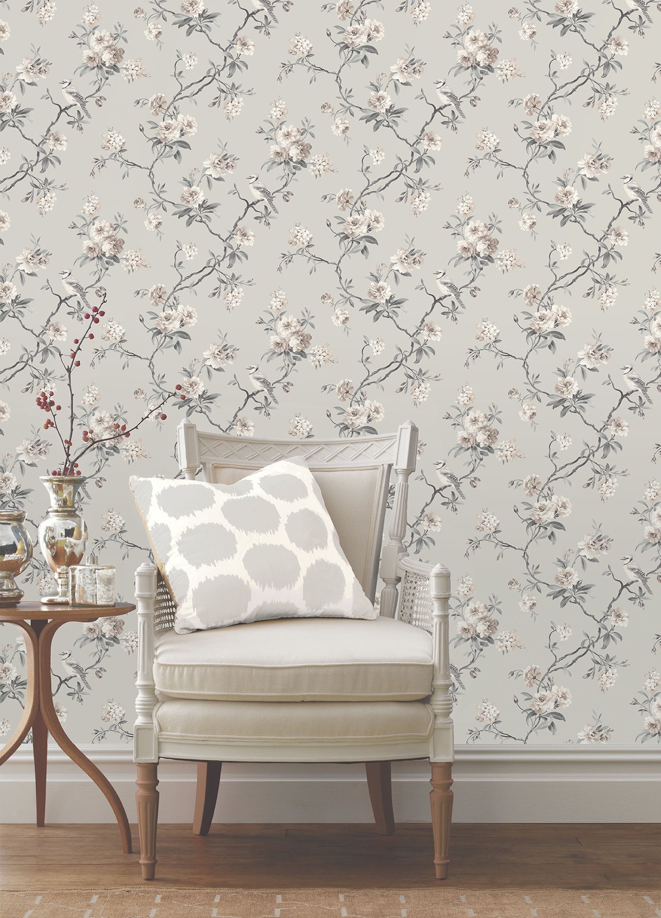 Fine Decor Chinoiserie Stone Floral Wallpaper, 20.5-in by 33-ft