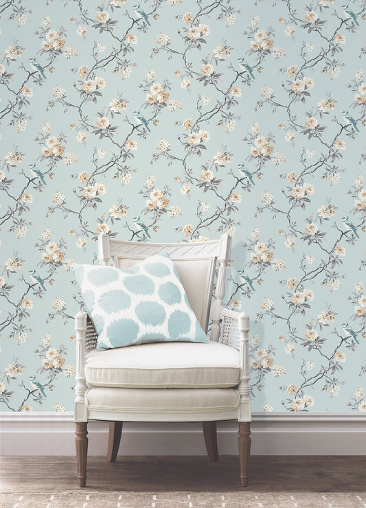 Fine Decor Chinoiserie Blue Floral Wallpaper, 20.5-in by 33-ft