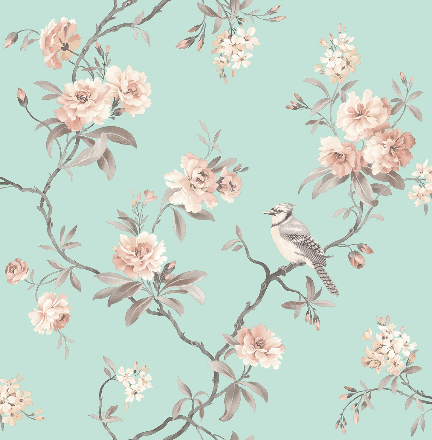 Fine Decor Chinoiserie Seafoam Floral Wallpaper, 20.5-in by 33-ft