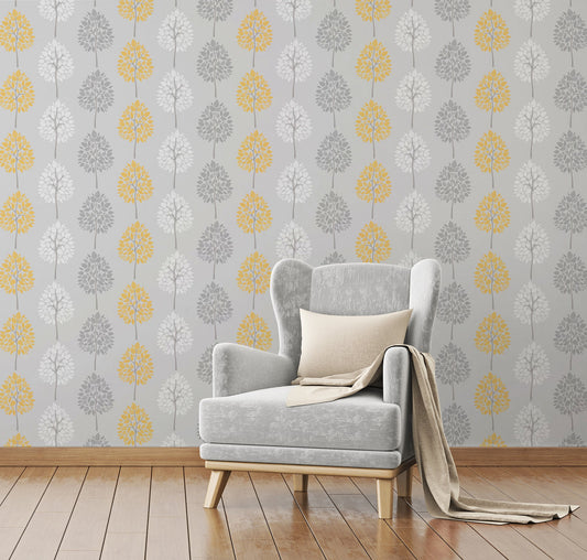 Fine Decor Alder Grey Tree Wallpaper, 20.5-in by 33-ft