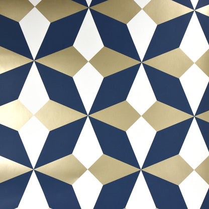 Fine Decor Newby Navy Geometric Wallpaper, 20.5-in by 33-ft