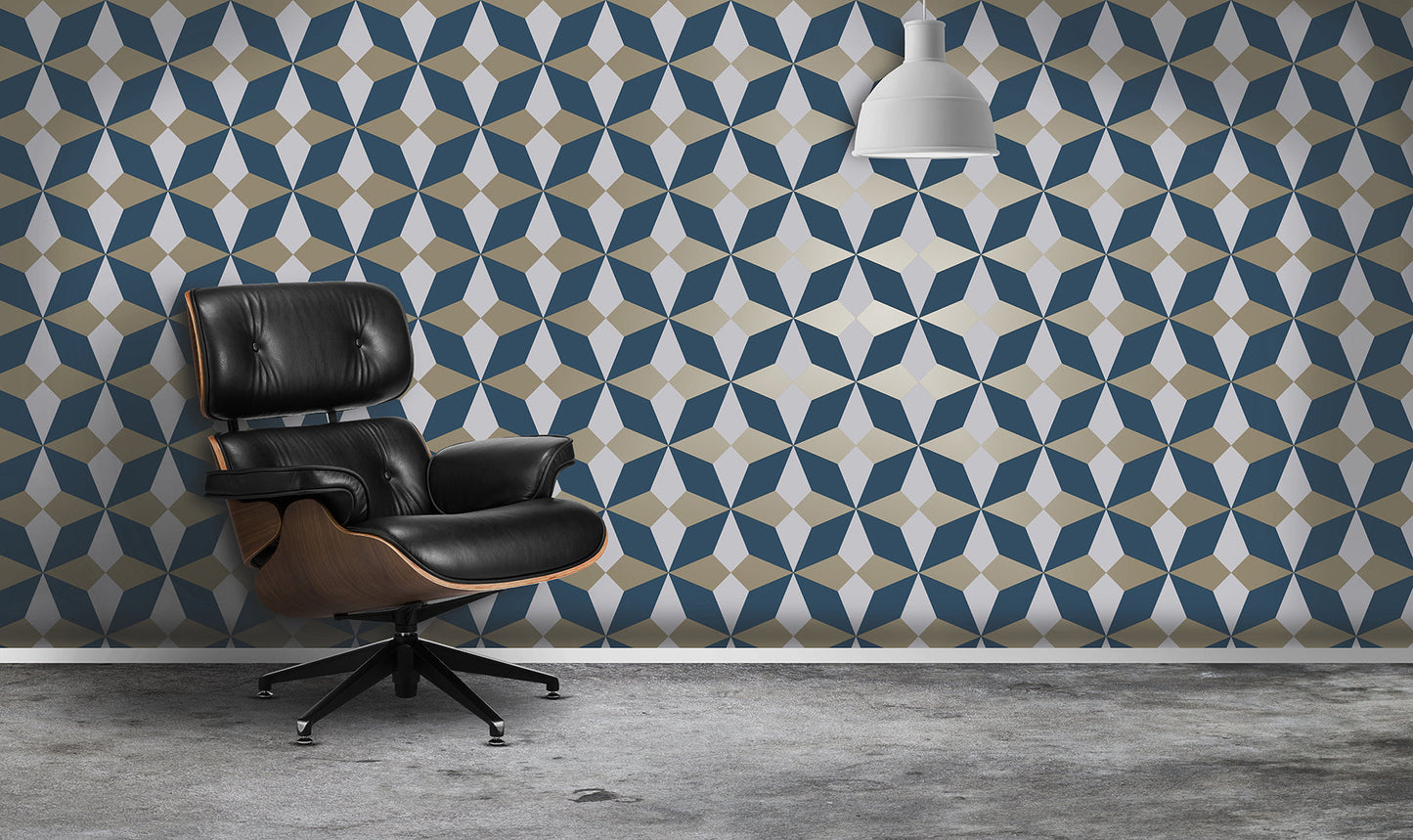 Fine Decor Newby Navy Geometric Wallpaper, 20.5-in by 33-ft