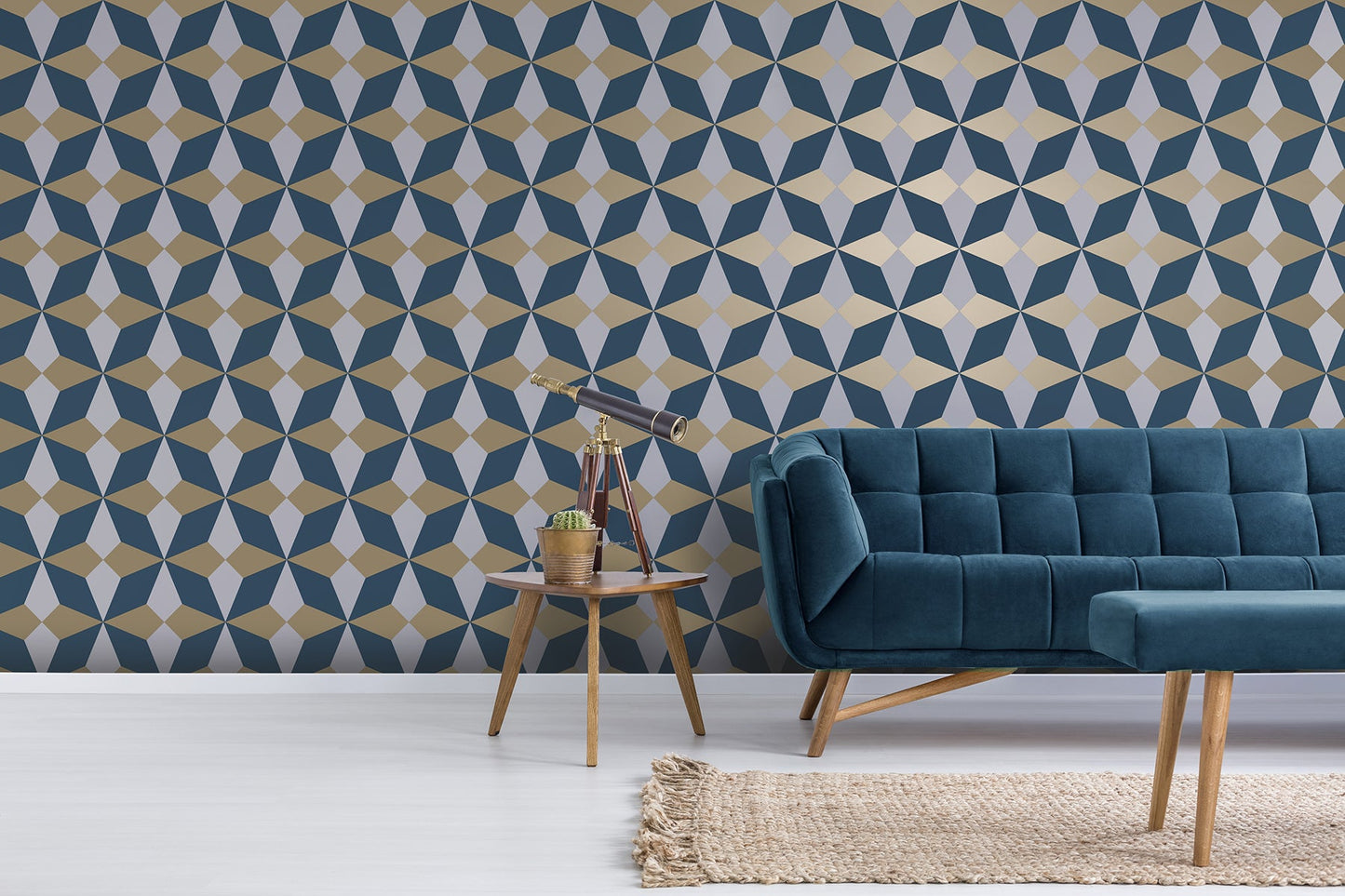 Fine Decor Newby Navy Geometric Wallpaper, 20.5-in by 33-ft