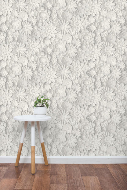 Fine Decor Dacre White Floral Wallpaper, 20.5-in by 33-ft