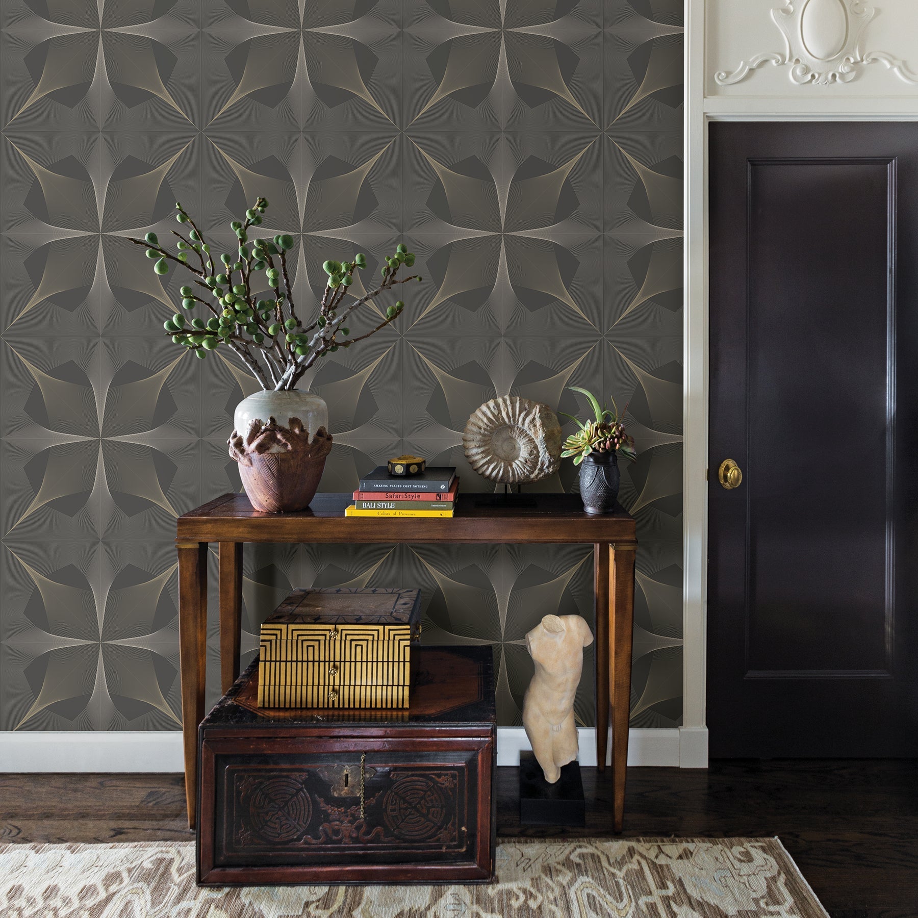 A-Street Prints Radius Dark Brown Geometric Wallpaper, 20.5-in by 33-ft