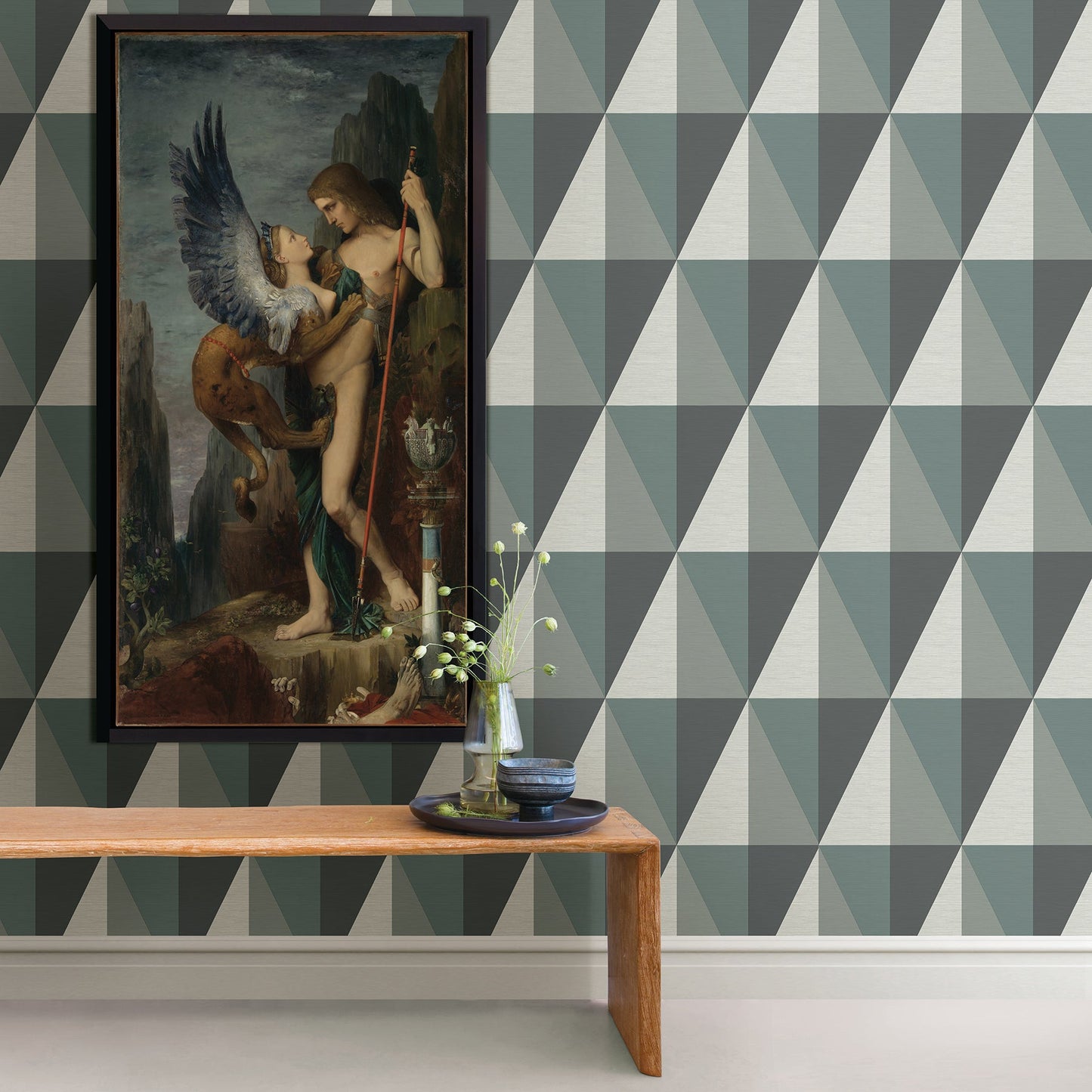 A-Street Prints Aspect Teal Geometric Faux Grasscloth Wallpaper, 20.5-in by 33-ft