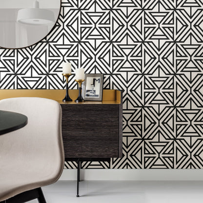 A-Street Prints Helios Black Geometric Wallpaper, 20.5-in by 33-ft