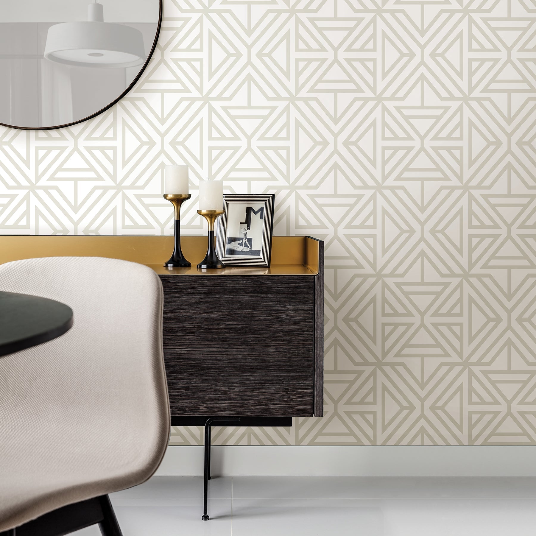 A-Street Prints Helios Bone Geometric Wallpaper, 20.5-in by 33-ft