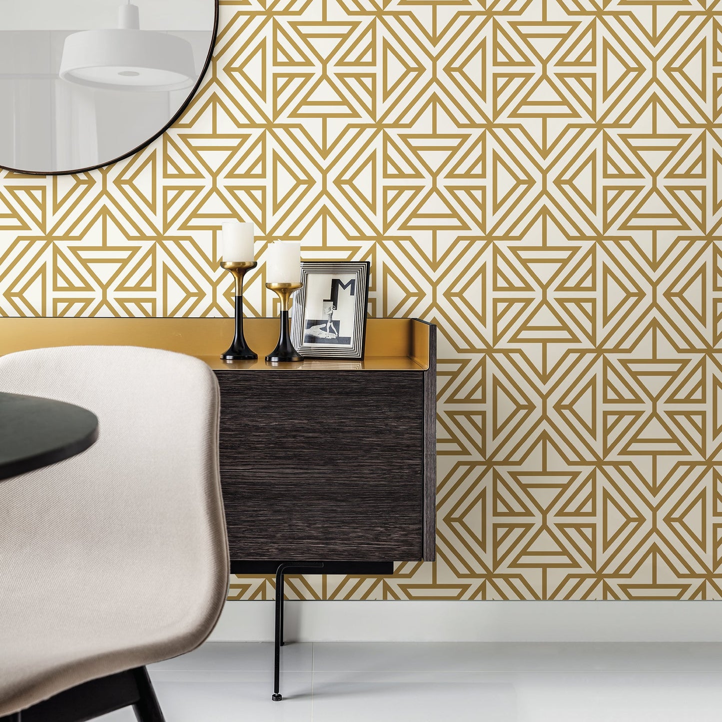 A-Street Prints Helios Mustard Geometric Wallpaper, 20.5-in by 33-ft