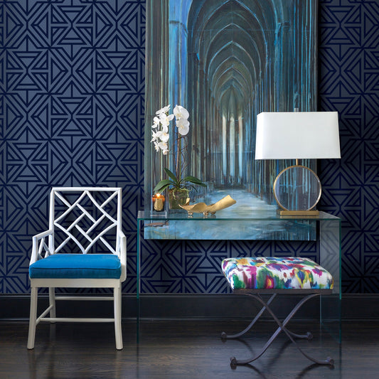 A-Street Prints Helios Blue Geometric Wallpaper, 20.5-in by 33-ft