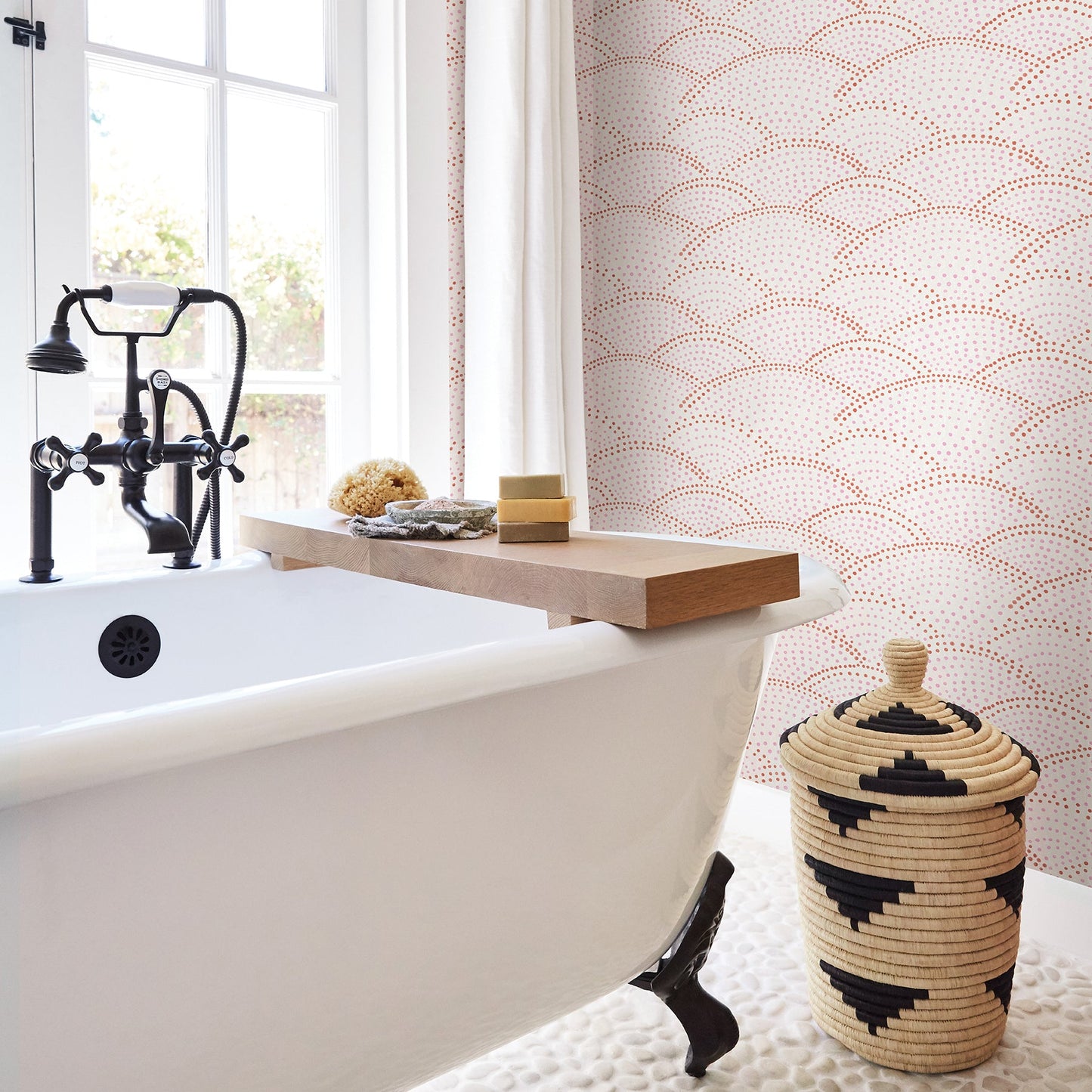 A-Street Prints Bennett Pink Dotted Scallop Wallpaper, 20.5-in by 33-ft