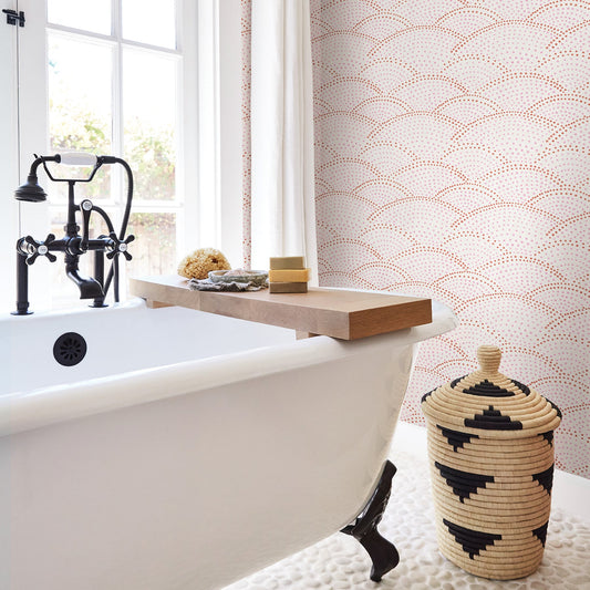 A-Street Prints Bennett Pink Dotted Scallop Wallpaper, 20.5-in by 33-ft