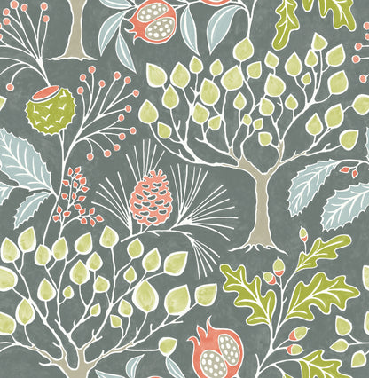 A-Street Prints Shiloh Grey Botanical Wallpaper, 20.5-in by 33-ft