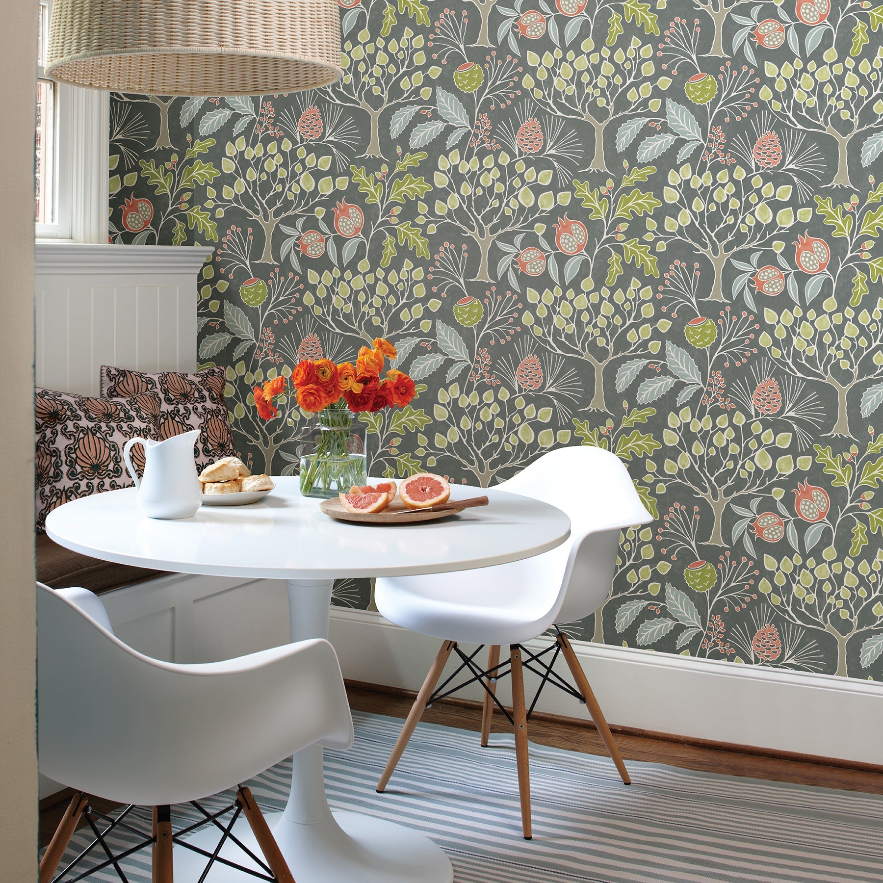 A-Street Prints Shiloh Grey Botanical Wallpaper, 20.5-in by 33-ft