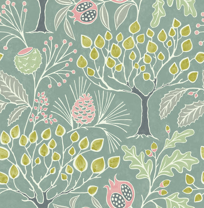 A-Street Prints Shiloh Green Botanical Wallpaper, 20.5-in by 33-ft