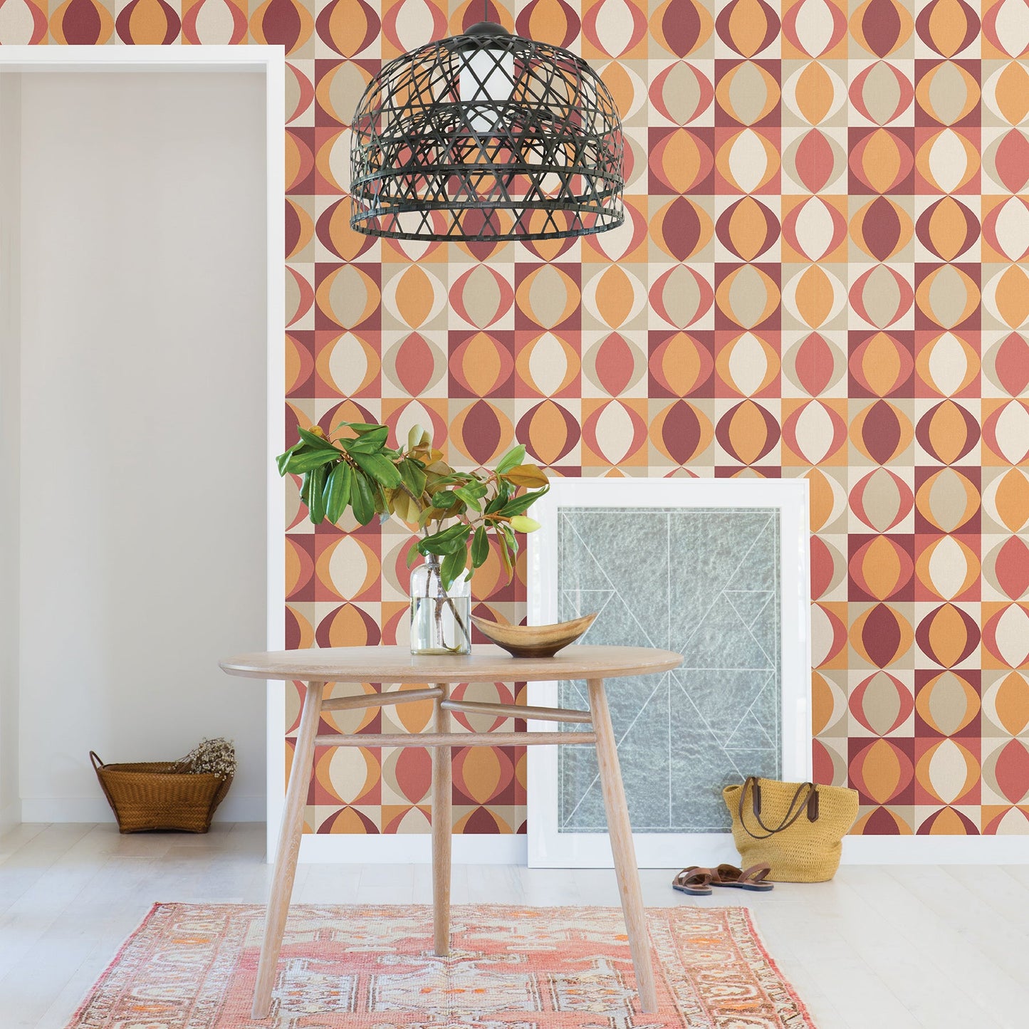 A-Street Prints Archer Red Linen Geometric Wallpaper, 20.5-in by 33-ft