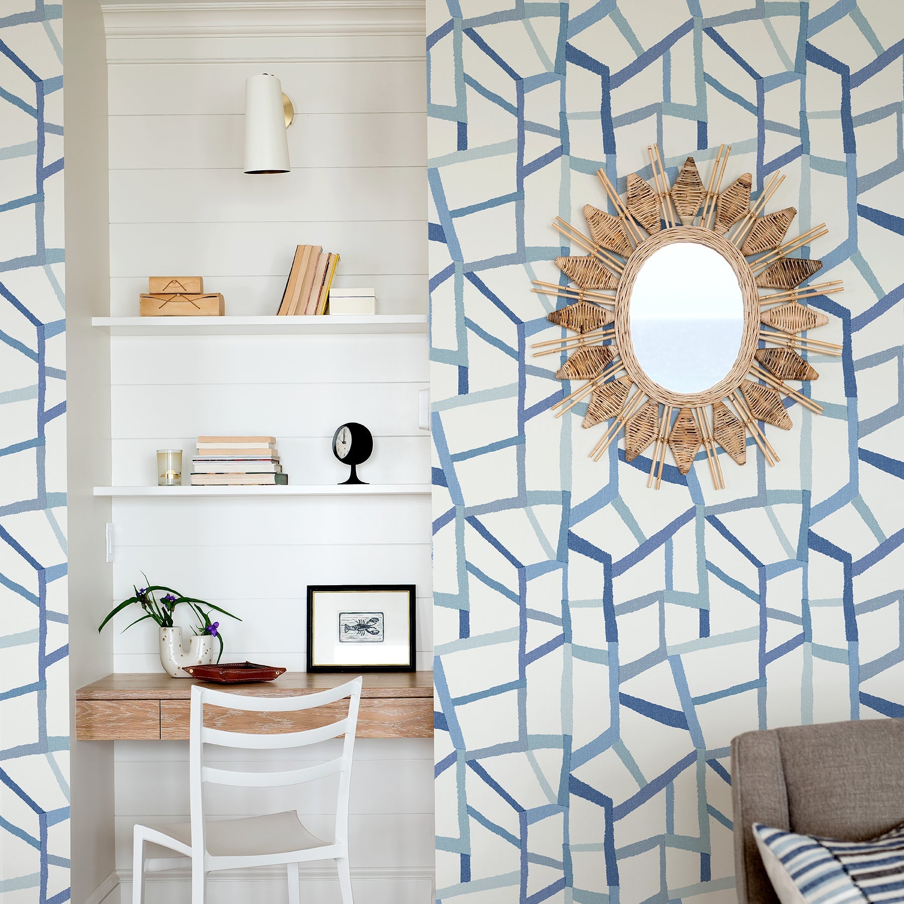 A-Street Prints Tate Blue Geometric Linen Wallpaper, 20.5-in by 33-ft