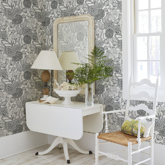 A-Street Prints Alannah Black Botanical Wallpaper, 20.5-in by 33-ft