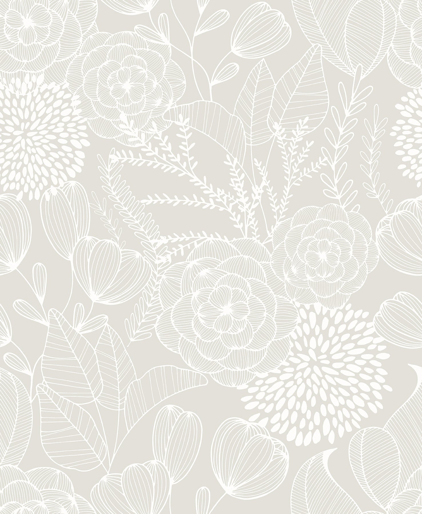 A-Street Prints Alannah Bone Bone Botanical Wallpaper, 20.5-in by 33-ft