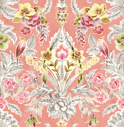 A-Street Prints Vera Pink Floral Damask Wallpaper, 20.5-in by 33-ft