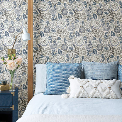 A-Street Prints Lucy Grey Floral Wallpaper, 20.5-in by 33-ft