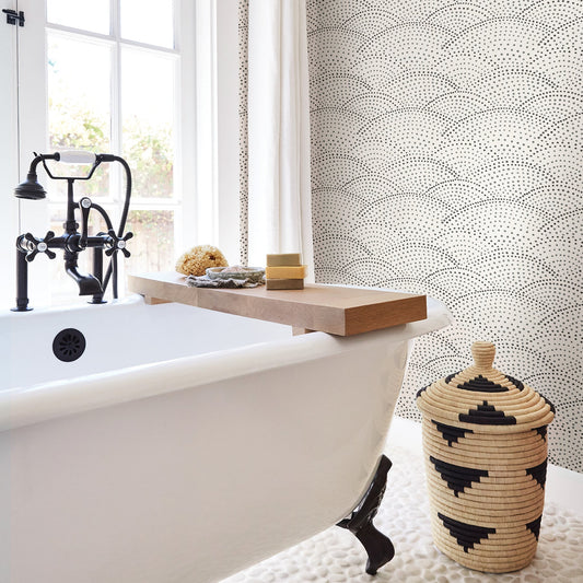 A-Street Prints Bennett Charcoal Dotted Scallop Wallpaper, 20.5-in by 33-ft