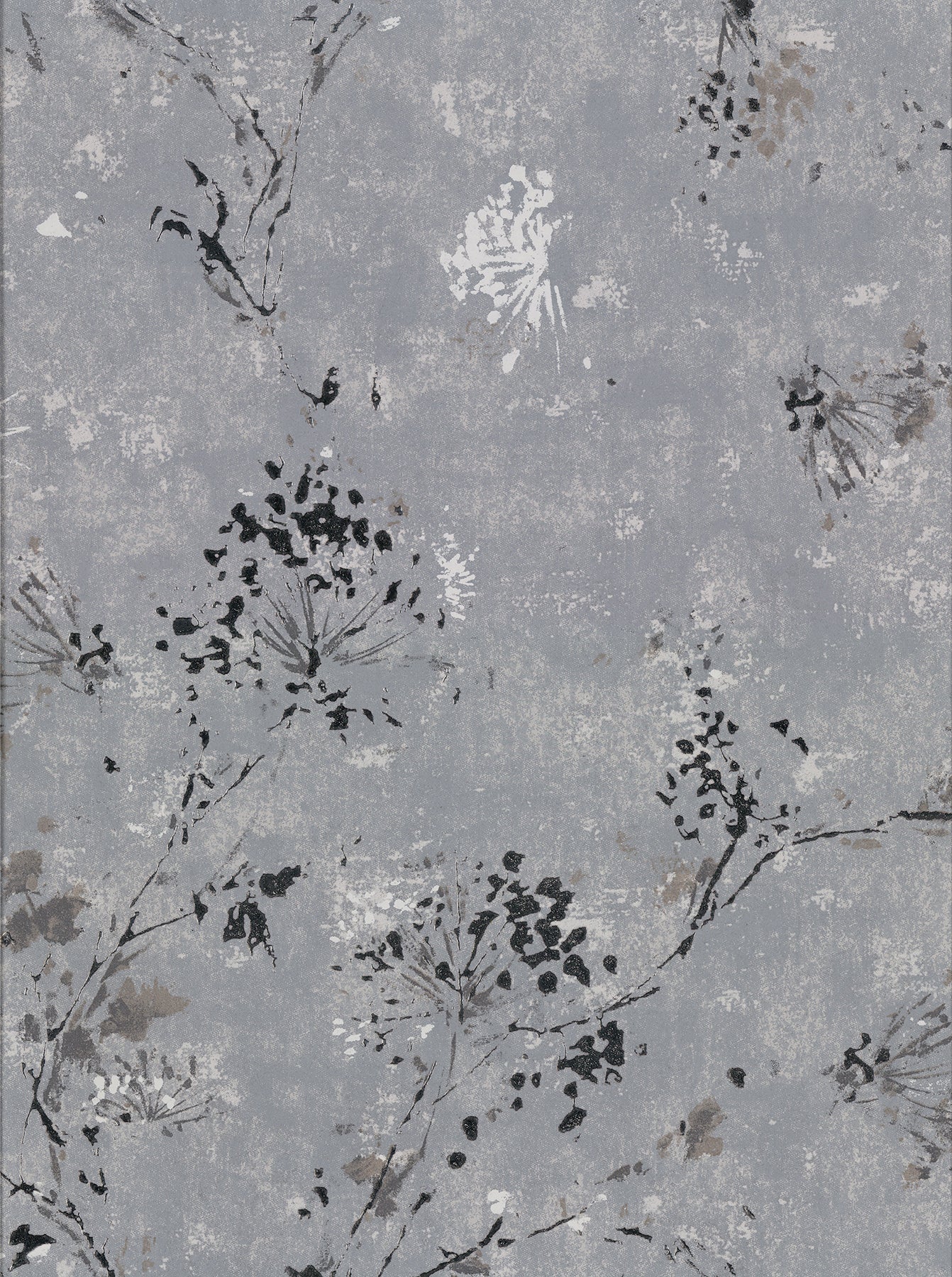 Brewster Misty Charcoal Distressed Dandelion Wallpaper, 27-in by 27-ft