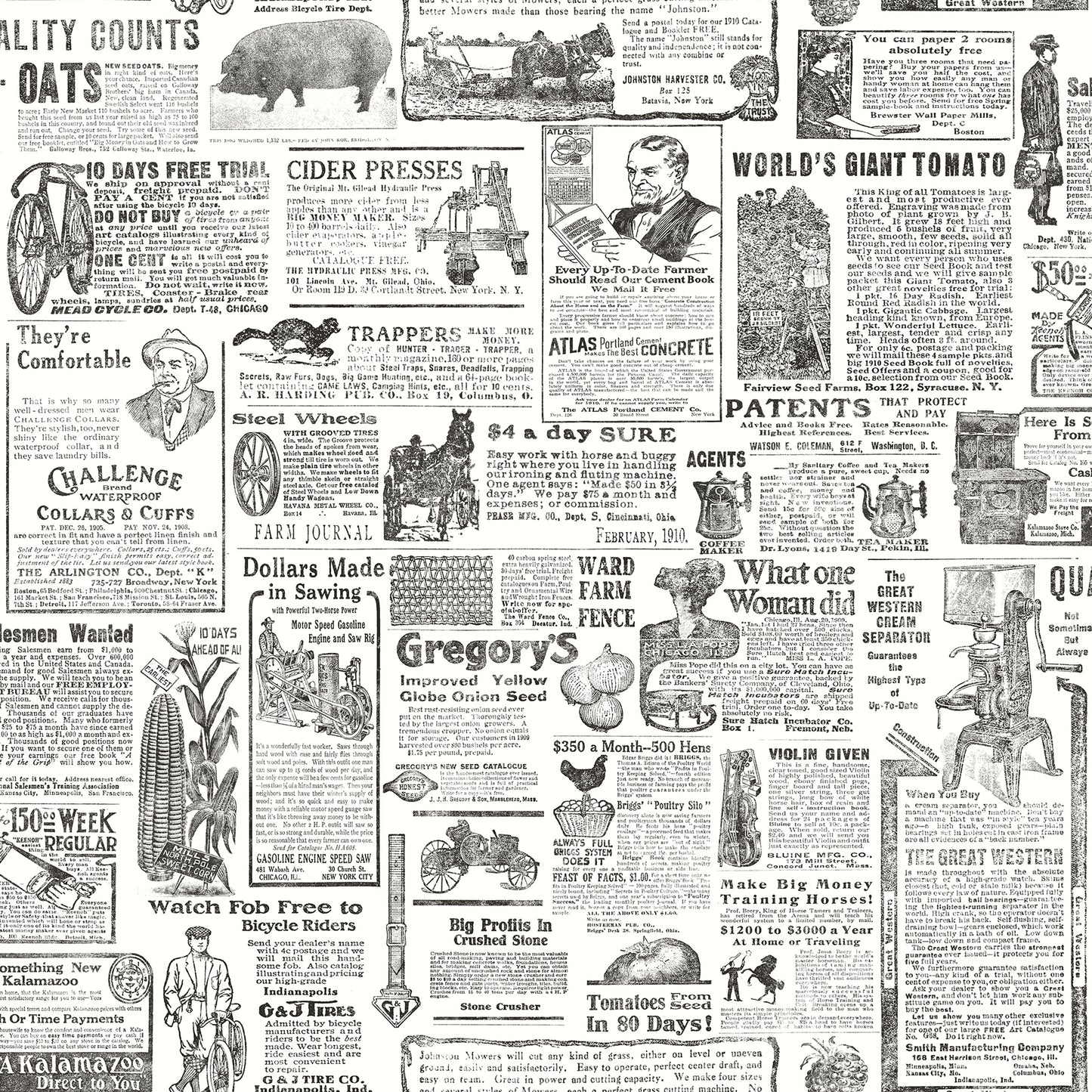 Brewster Underwood Black Newspaper Wallpaper, 20.5-in by 33-ft