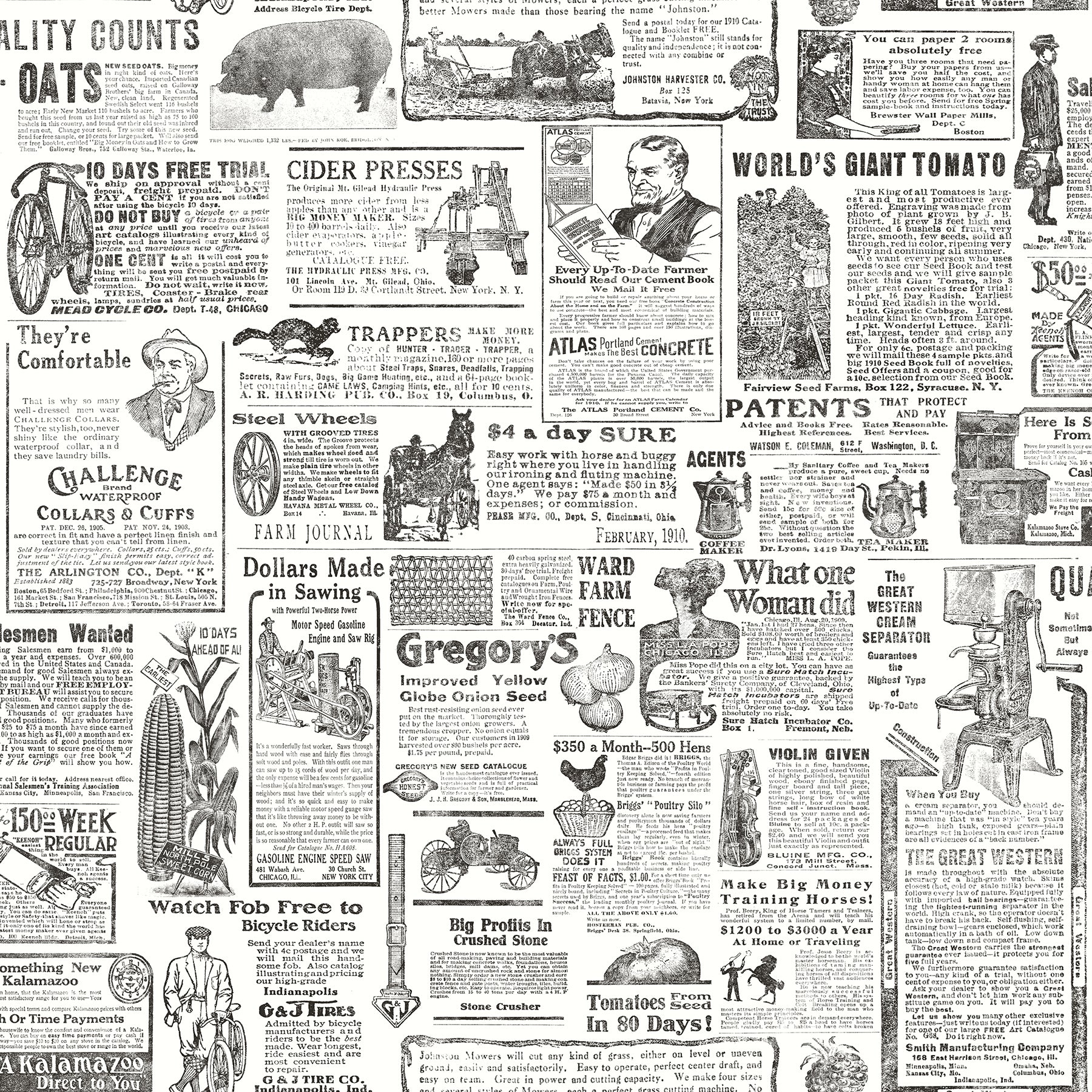 Brewster Underwood Black Newspaper Wallpaper, 20.5-in by 33-ft