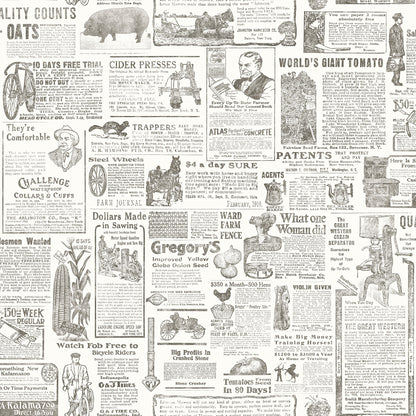 Brewster Underwood Brown Newspaper Wallpaper, 20.5-in by 33-ft