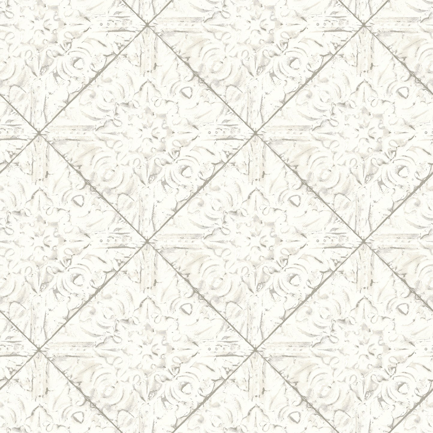 Brewster Brandi White Tin Tile Wallpaper, 20.5-in by 33-ft