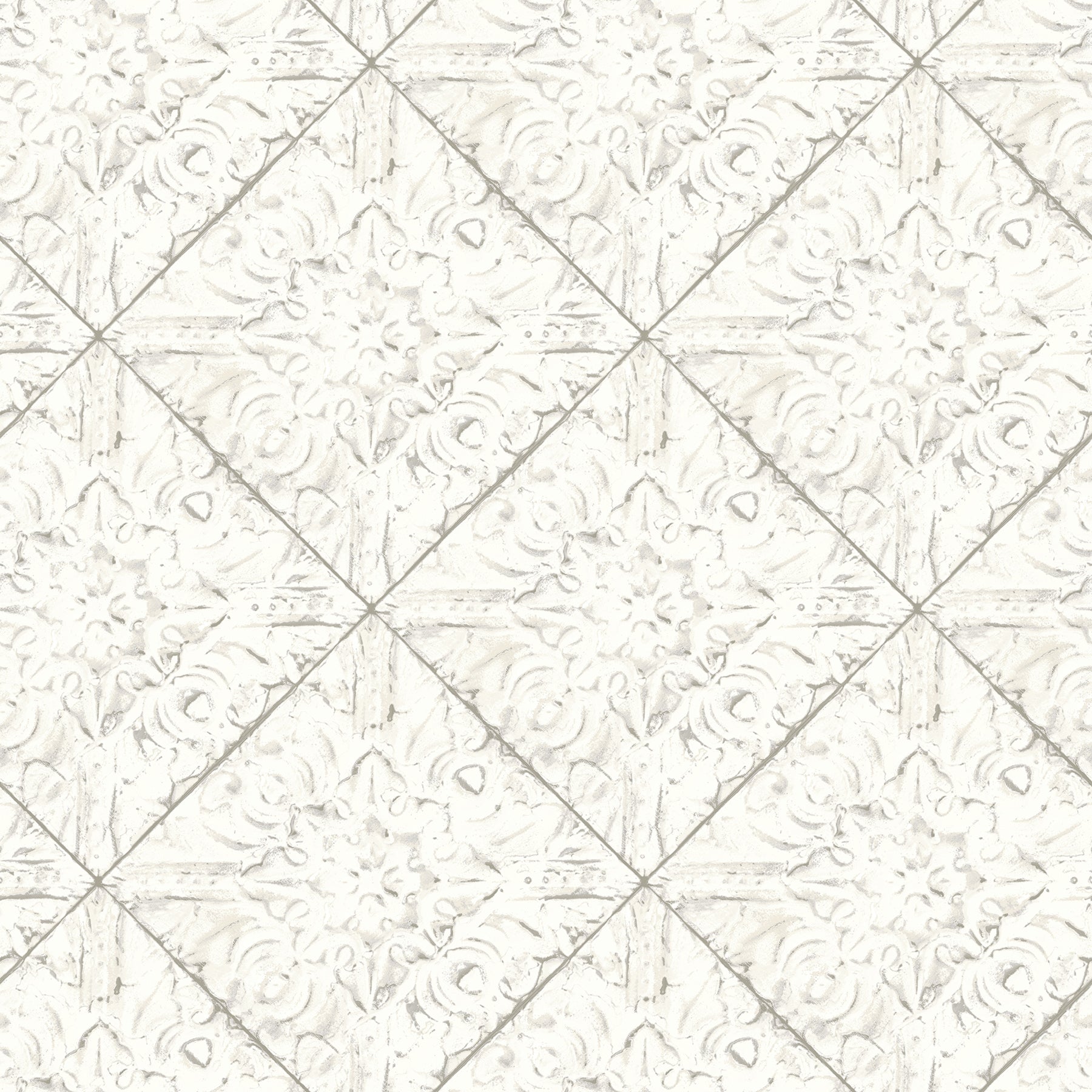 Brewster Brandi White Tin Tile Wallpaper, 20.5-in by 33-ft