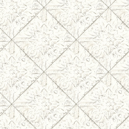 Brewster Brandi White Tin Tile Wallpaper, 20.5-in by 33-ft